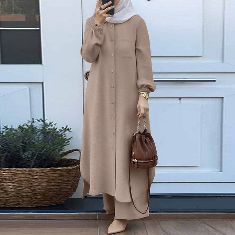 Embroidery Kaftan - Vestido cor sólida dubai turco muçulmano