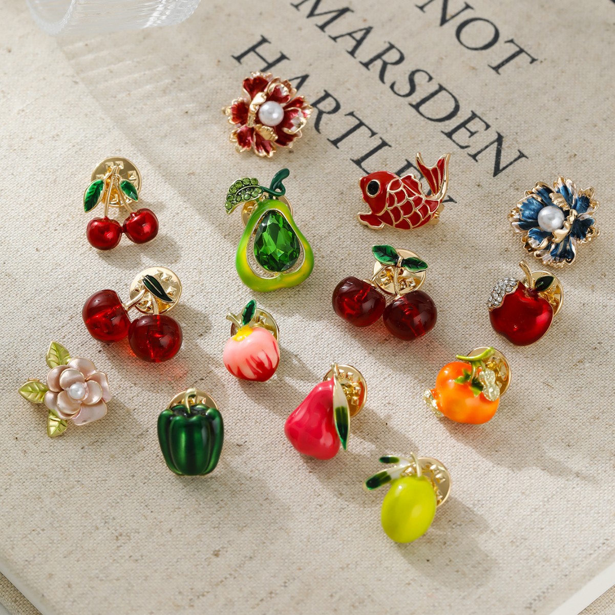 Embroidery Simple - Broche de fruta cereja fofo moderno,