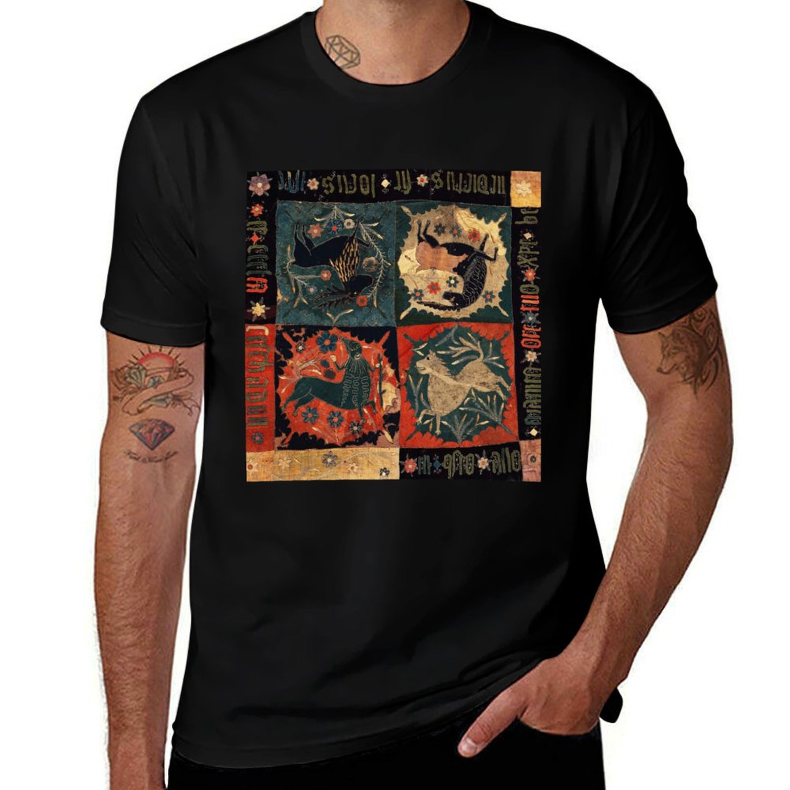 Embroidery Unicorn - Camiseta com Bordado Escandinavo Antigo Vermelho