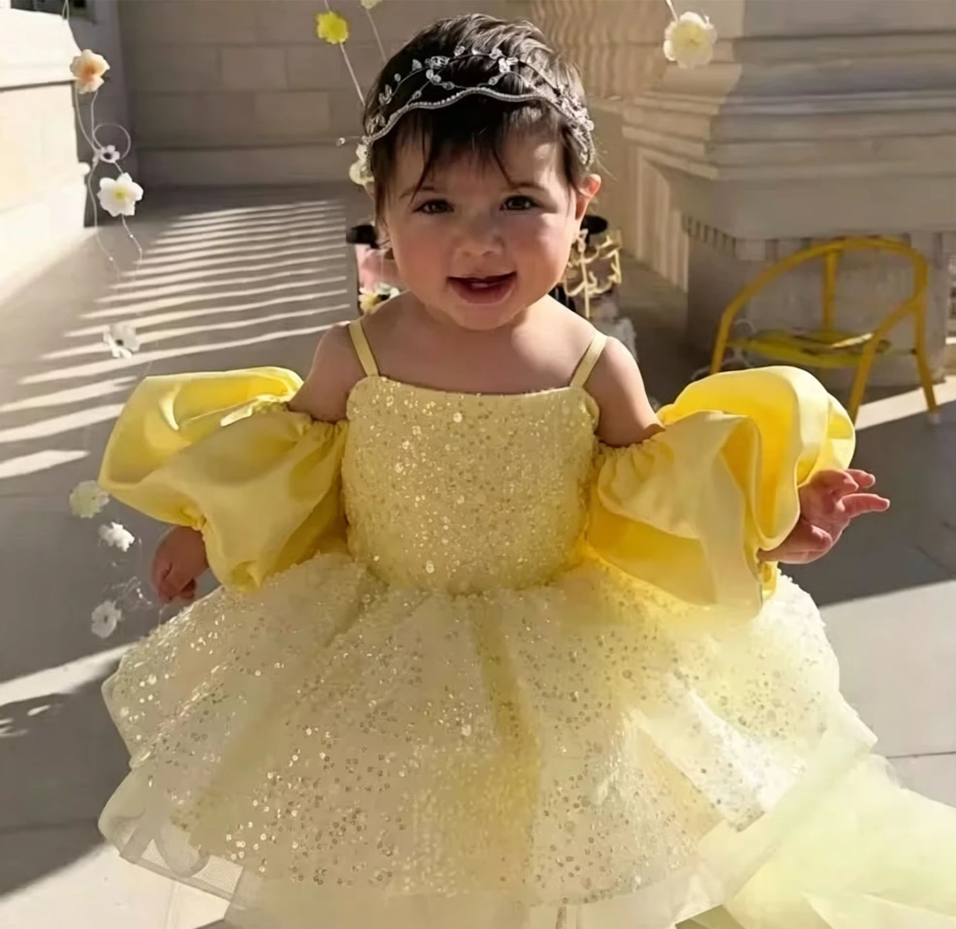 Embroidery Yellow Flower - Vestidos fofos de flor amarela para