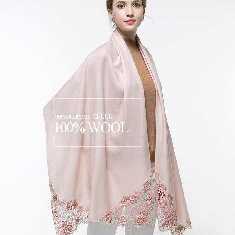 Embroidery Pashmina - 100% lã real cachecol feminino, cachecol