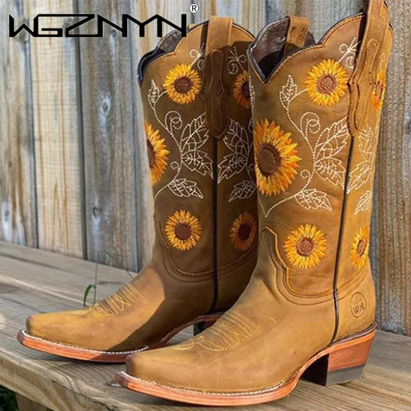 Embroidery On Leather - Designer feminino café marrom bordado botas