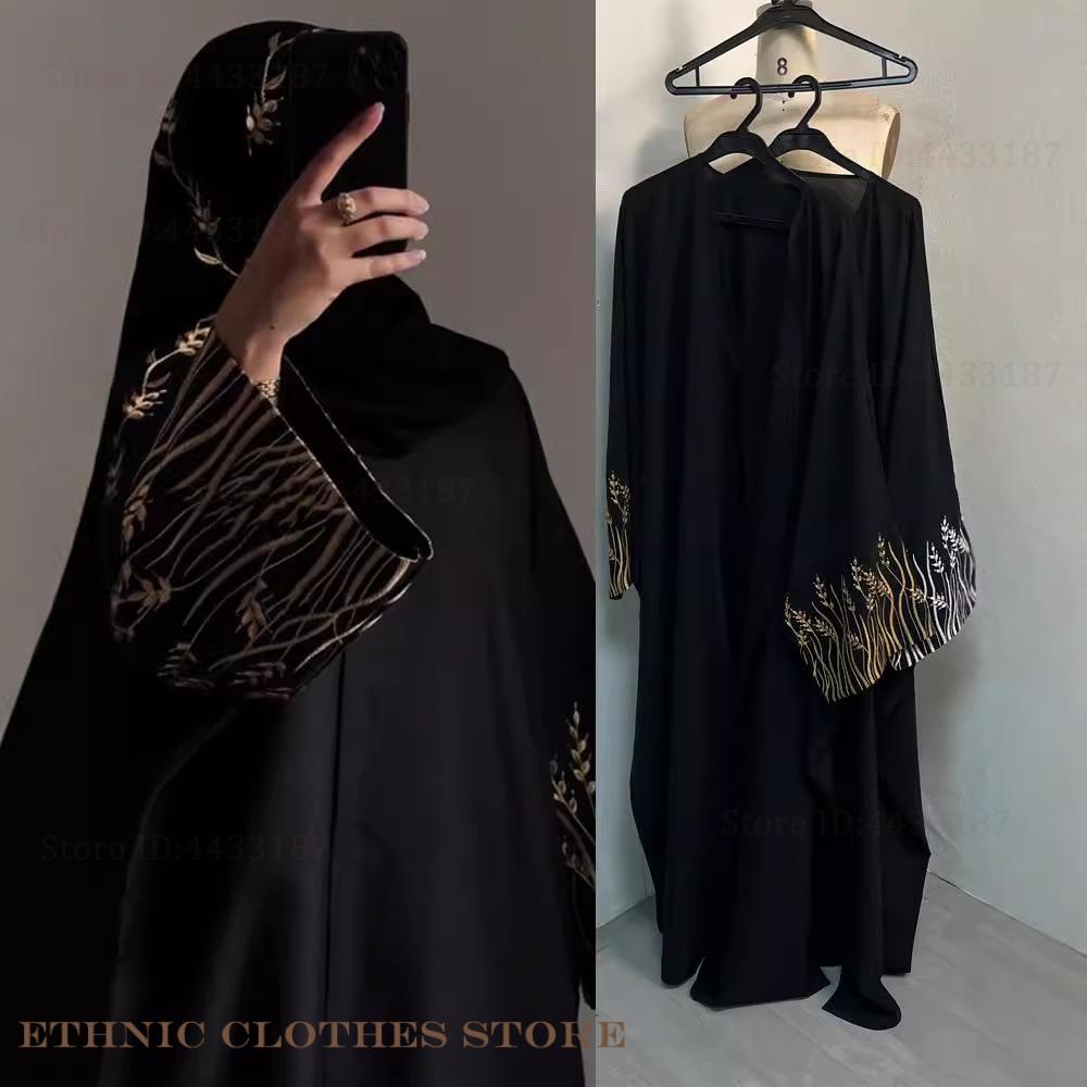 Embroidery Kaftan - Mulheres muçulmanas vestido elegante preto bordado