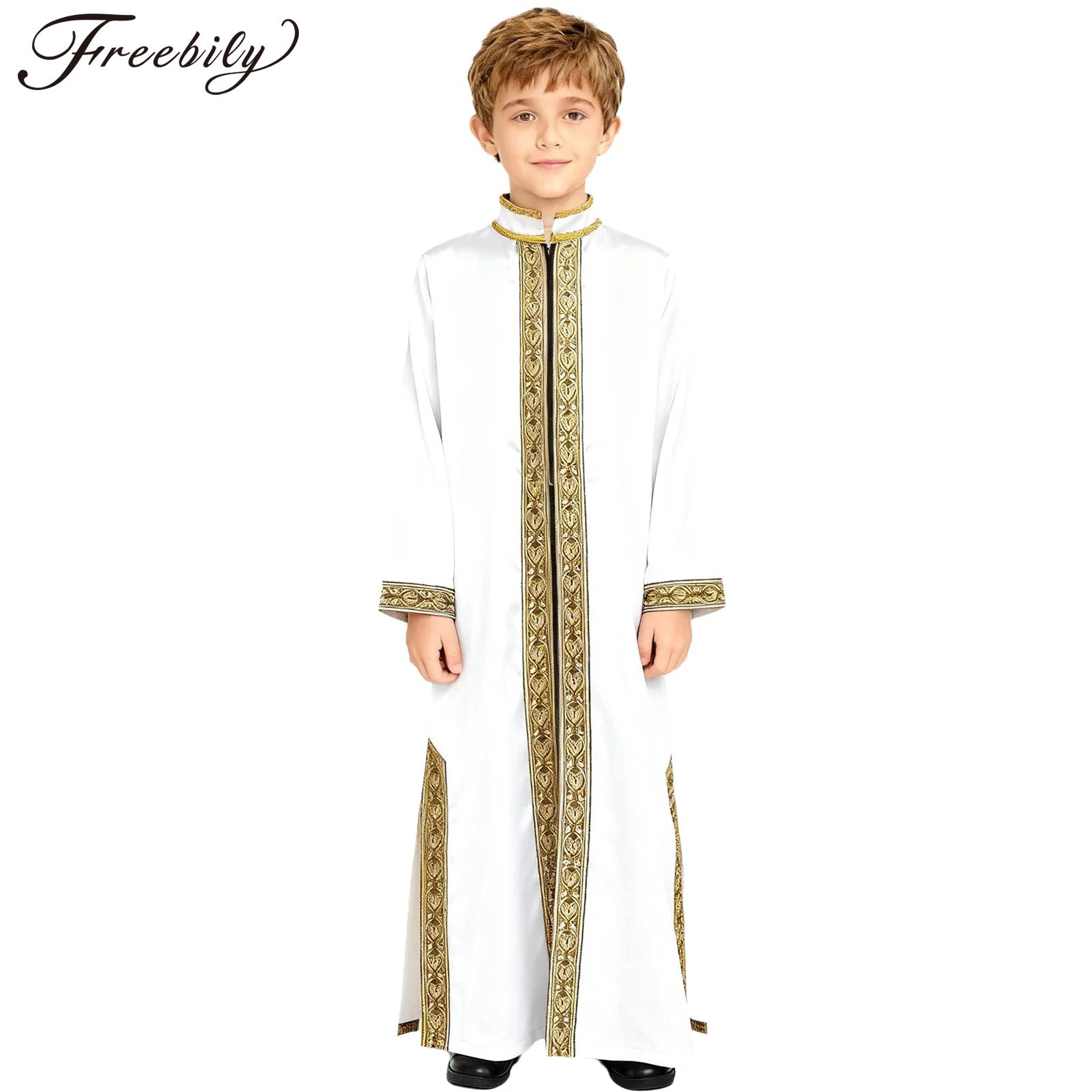 Embroidery Kaftan - Meninos ouro bordado maxi muçulmano thobe