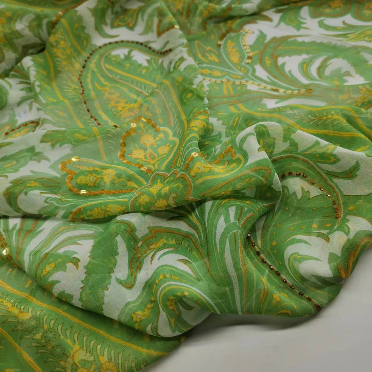 Embroidery Pashmina - Tecido georgette de seda com lantejoulas
