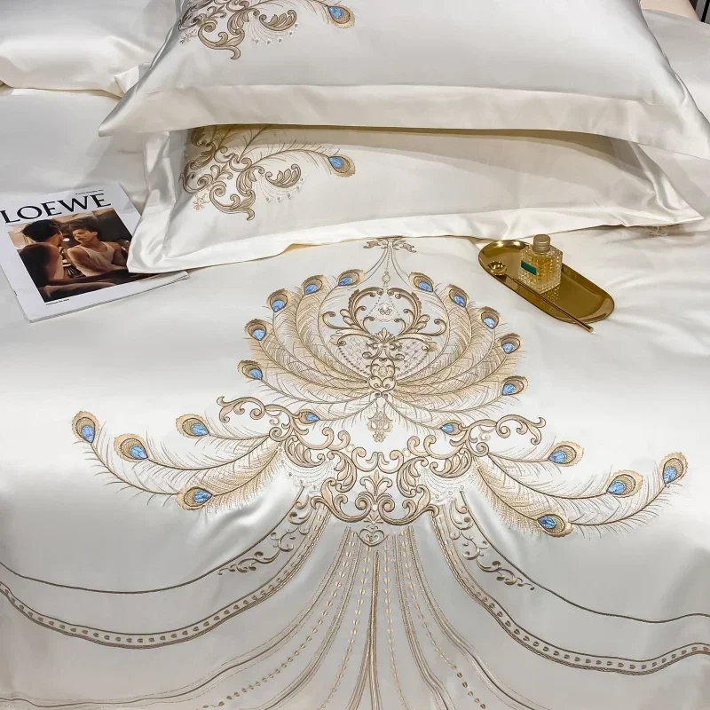 Luxo Ouro Pena Bordado Bedding - Embroidery Pashmina avaliação e preço