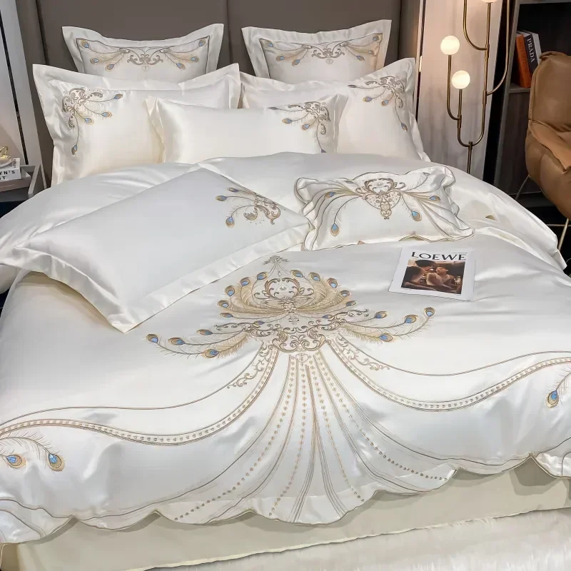 Luxo Ouro Pena Bordado Bedding - Embroidery Pashmina avaliação e preço
