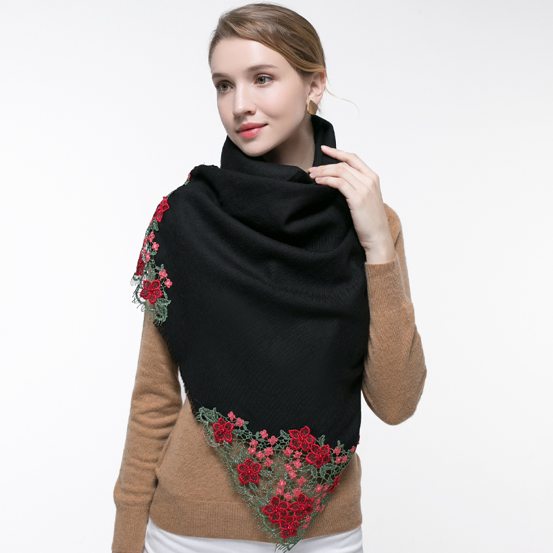 100% lã real cachecol feminino - Embroidery Pashmina avaliação e preço