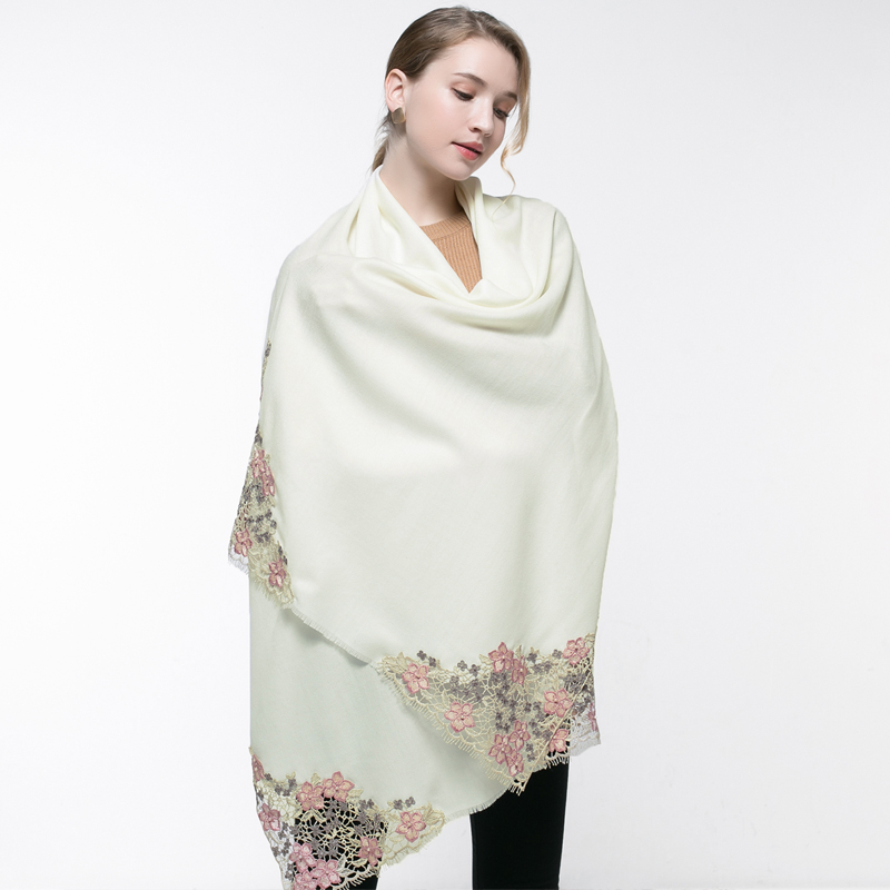 100% lã real cachecol feminino - Embroidery Pashmina avaliação e preço