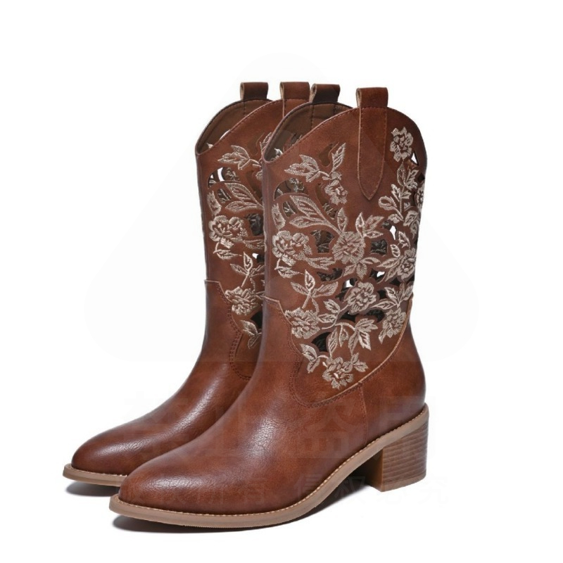 Botas Femininas Retrô de Couro - Embroidery On Leather avaliação e preço