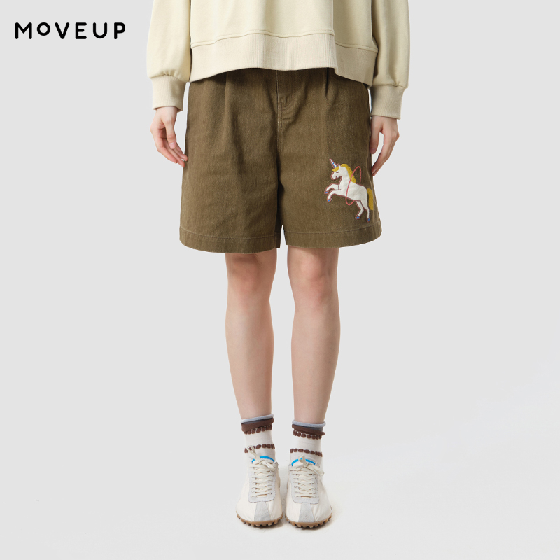 Shorts Casuais Femininos MOVEU - Embroidery Unicorn avaliação e preço