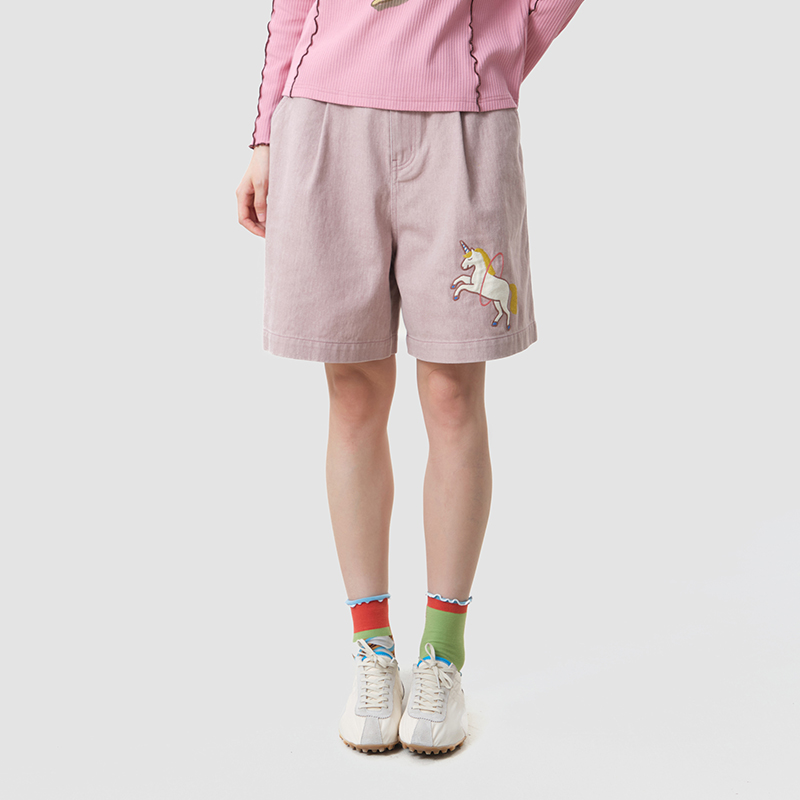 Shorts Casuais Femininos MOVEU - Embroidery Unicorn avaliação e preço